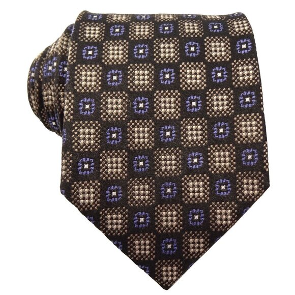 Dan Eli Couture Silk Tie Taupe Purple Check Woven Necktie - Picture 1 of 7